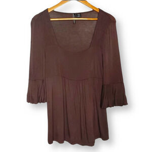 Cha Cha Vente Flounce Sleeve Blouse Brown Size Small
